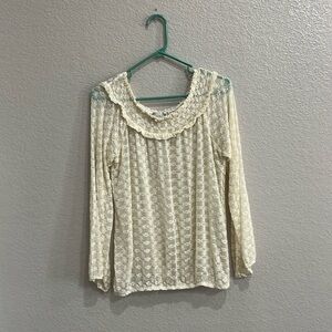 Vintage Trinity Ivory Silk Long Sleeve Eyelet Blouse Size Medium Boho